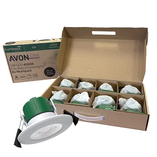 Avon One Fire Rated Downlight 5W 3000K IP65 White 60D 8 Pack