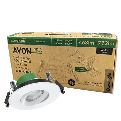 Avon Pro Fire Rated 360° Gimbal Downlight 4W/6W 4CCT IP54 White 60D 8 Pack