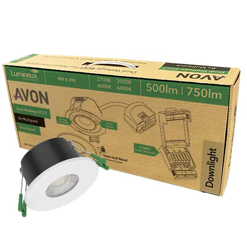 [421414-MP] Avon Fire Rated Downlight 4W/6W 4CCT IP65 White RAL9016 60D 8 Pack